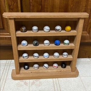 Wooden Display Rack with Assorted Gun Manufacturer Vintage Marbles